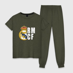 Женская пижама хлопок с принтом Real Madrid - RM/CF (Classic) в Кировске, 100% хлопок | брюки и футболка прямого кроя, без карманов, на брюках мягкая резинка на поясе и по низу штанин | cf | real | real madrid | rn | мадрид | реал | футбол