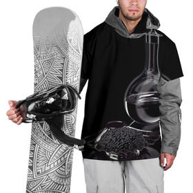 Накидка на куртку 3D с принтом Водка и черная икра в Кировске, 100% полиэстер |  | Тематика изображения на принте: графин | еда | жидкость | закуска | темный | черный