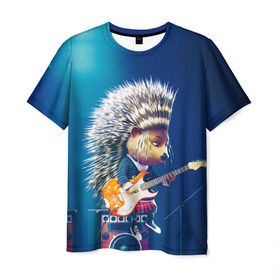Мужская футболка 3D с принтом Животный рок в Кировске, 100% полиэфир | прямой крой, круглый вырез горловины, длина до линии бедер | бас | гитара | дикобраз | еж | ежик | колонки | музыка | рок