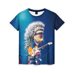 Женская футболка 3D с принтом Животный рок в Кировске, 100% полиэфир ( синтетическое хлопкоподобное полотно) | прямой крой, круглый вырез горловины, длина до линии бедер | бас | гитара | дикобраз | еж | ежик | колонки | музыка | рок