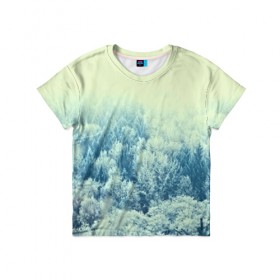 Детская футболка 3D с принтом Снежный лес в Кировске, 100% гипоаллергенный полиэфир | прямой крой, круглый вырез горловины, длина до линии бедер, чуть спущенное плечо, ткань немного тянется | Тематика изображения на принте: деревья | зима | лес | природа