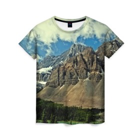 Женская футболка 3D с принтом Высокие горы в Кировске, 100% полиэфир ( синтетическое хлопкоподобное полотно) | прямой крой, круглый вырез горловины, длина до линии бедер | пейзаж