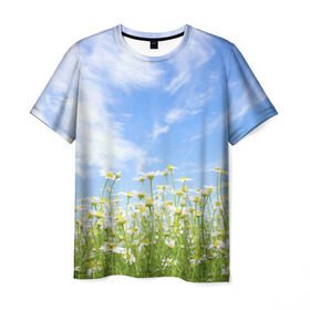 Мужская футболка 3D с принтом Ромашковое поле в Кировске, 100% полиэфир | прямой крой, круглый вырез горловины, длина до линии бедер | желтый | красный | любовь | новинки | подарок | розы | сердце | текстура | тюльпаны | цветы