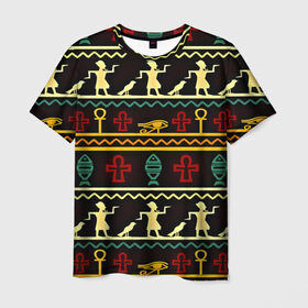Мужская футболка 3D с принтом Египетский узор в Кировске, 100% полиэфир | прямой крой, круглый вырез горловины, длина до линии бедер | Тематика изображения на принте: народ | народные | узор | этника | этнические