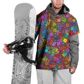 Накидка на куртку 3D с принтом Разноцветные отпечатки рук в Кировске, 100% полиэстер |  | Тематика изображения на принте: клякса | краски | ладонь | пятна | рука | холи | цвет | цветные