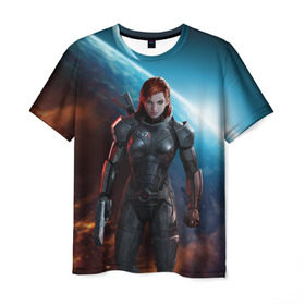 Мужская футболка 3D с принтом Mass Effect в Кировске, 100% полиэфир | прямой крой, круглый вырез горловины, длина до линии бедер | Тематика изображения на принте: n7 | shepard | галактика | жнец | космос | масс | нормандия | планета | шепард | эффект