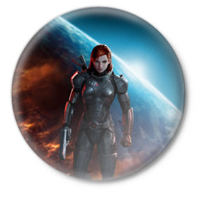 Значок с принтом Mass Effect в Кировске,  металл | круглая форма, металлическая застежка в виде булавки | Тематика изображения на принте: n7 | shepard | галактика | жнец | космос | масс | нормандия | планета | шепард | эффект