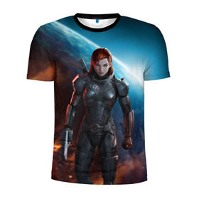 Мужская футболка 3D спортивная с принтом Mass Effect в Кировске, 100% полиэстер с улучшенными характеристиками | приталенный силуэт, круглая горловина, широкие плечи, сужается к линии бедра | n7 | shepard | галактика | жнец | космос | масс | нормандия | планета | шепард | эффект