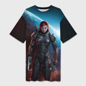 Платье-футболка 3D с принтом Mass Effect в Кировске,  |  | n7 | shepard | галактика | жнец | космос | масс | нормандия | планета | шепард | эффект