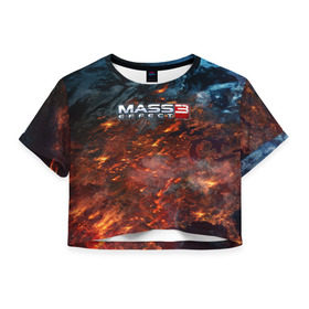 Женская футболка 3D укороченная с принтом Mass Effect в Кировске, 100% полиэстер | круглая горловина, длина футболки до линии талии, рукава с отворотами | n7 | shepard | галактика | жнец | космос | масс | нормандия | планета | шепард | эффект