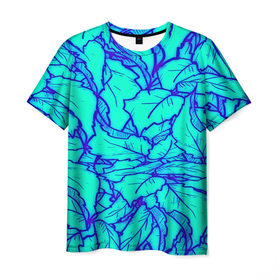 Мужская футболка 3D с принтом Фрактальные лепестки в Кировске, 100% полиэфир | прямой крой, круглый вырез горловины, длина до линии бедер | листья | паттерн | синий