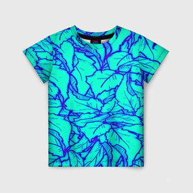 Детская футболка 3D с принтом Фрактальные лепестки в Кировске, 100% гипоаллергенный полиэфир | прямой крой, круглый вырез горловины, длина до линии бедер, чуть спущенное плечо, ткань немного тянется | Тематика изображения на принте: листья | паттерн | синий