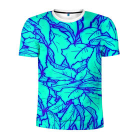 Мужская футболка 3D спортивная с принтом Фрактальные лепестки в Кировске, 100% полиэстер с улучшенными характеристиками | приталенный силуэт, круглая горловина, широкие плечи, сужается к линии бедра | Тематика изображения на принте: листья | паттерн | синий