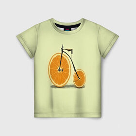 Детская футболка 3D с принтом Апельсиновый велосипед в Кировске, 100% гипоаллергенный полиэфир | прямой крой, круглый вырез горловины, длина до линии бедер, чуть спущенное плечо, ткань немного тянется | 