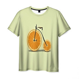 Мужская футболка 3D с принтом Апельсиновый велосипед в Кировске, 100% полиэфир | прямой крой, круглый вырез горловины, длина до линии бедер | 