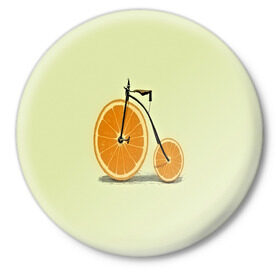 Значок с принтом Апельсиновый велосипед в Кировске,  металл | круглая форма, металлическая застежка в виде булавки | 