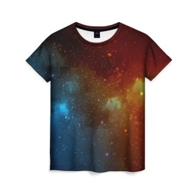 Женская футболка 3D с принтом Столкновение вселенных в Кировске, 100% полиэфир ( синтетическое хлопкоподобное полотно) | прямой крой, круглый вырез горловины, длина до линии бедер | nebula | звезды | туманность