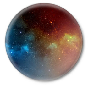 Значок с принтом Столкновение вселенных в Кировске,  металл | круглая форма, металлическая застежка в виде булавки | nebula | звезды | туманность