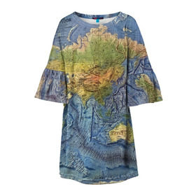 Детское платье 3D с принтом Карта в Кировске, 100% полиэстер | прямой силуэт, чуть расширенный к низу. Круглая горловина, на рукавах — воланы | география | земля | мир
