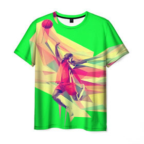 Мужская футболка 3D с принтом Баскетбол в Кировске, 100% полиэфир | прямой крой, круглый вырез горловины, длина до линии бедер | баскетболист | бросок | мяч | прыжок