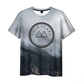 Мужская футболка 3D с принтом Twin Peaks в Кировске, 100% полиэфир | прямой крой, круглый вырез горловины, длина до линии бедер | twin peaks | дэвид линч | лес | лора палмер | сова | твин пикс | туман