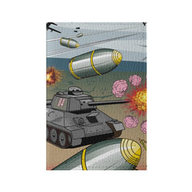 Обложка для паспорта матовая кожа с принтом Танк в Кировске, натуральная матовая кожа | размер 19,3 х 13,7 см; прозрачные пластиковые крепления | Тематика изображения на принте: взрыв | снаряды | танк