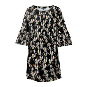Детское платье 3D с принтом Дурацкие пингвины в Кировске, 100% полиэстер | прямой силуэт, чуть расширенный к низу. Круглая горловина, на рукавах — воланы | антарктида | антарктика | пингвин | полюс | полярник | птенец | птицы | толпа