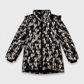 Зимняя куртка для девочек 3D с принтом Дурацкие пингвины в Кировске, ткань верха — 100% полиэстер; подклад — 100% полиэстер, утеплитель — 100% полиэстер. | длина ниже бедра, удлиненная спинка, воротник стойка и отстегивающийся капюшон. Есть боковые карманы с листочкой на кнопках, утяжки по низу изделия и внутренний карман на молнии. 

Предусмотрены светоотражающий принт на спинке, радужный светоотражающий элемент на пуллере молнии и на резинке для утяжки. | антарктида | антарктика | пингвин | полюс | полярник | птенец | птицы | толпа