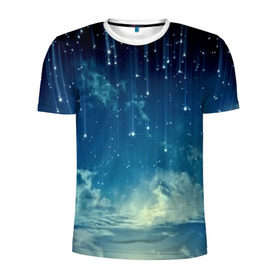 Мужская футболка 3D спортивная с принтом Падение звёзд в Кировске, 100% полиэстер с улучшенными характеристиками | приталенный силуэт, круглая горловина, широкие плечи, сужается к линии бедра | звездопад | месяц | ночь | пейзаж
