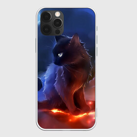Чехол для iPhone 12 Pro Max с принтом Night cat в Кировске, Силикон |  | Тематика изображения на принте: киска | кот | котёнок | кошка | небо | ночь | облака | огонь