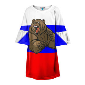 Детское платье 3D с принтом Медведь в Кировске, 100% полиэстер | прямой силуэт, чуть расширенный к низу. Круглая горловина, на рукавах — воланы | медведь | триколор | я русский