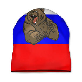 Шапка 3D с принтом Медведь в Кировске, 100% полиэстер | универсальный размер, печать по всей поверхности изделия | медведь | триколор | я русский