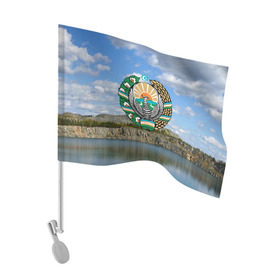 Флаг для автомобиля с принтом Узбекистан в Кировске, 100% полиэстер | Размер: 30*21 см | герб | гора | горы | озеро | природа | республика | узбекская сср