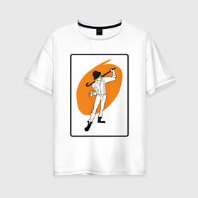 Женская футболка хлопок Oversize с принтом Заводной апельсин в Кировске, 100% хлопок | свободный крой, круглый ворот, спущенный рукав, длина до линии бедер
 | clockwork orange | берджесс | заводной апельсин | кубрик | молоко