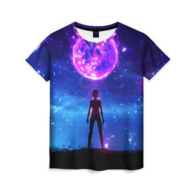 Женская футболка 3D с принтом Космос в Кировске, 100% полиэфир ( синтетическое хлопкоподобное полотно) | прямой крой, круглый вырез горловины, длина до линии бедер | art | space | арт | звёзды | небо | ночь | планета | силуэт | фэнтези | человек