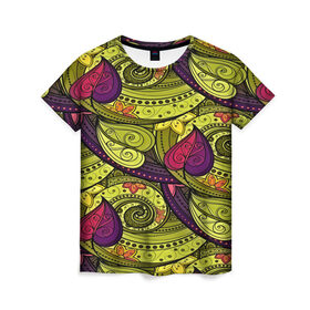 Женская футболка 3D с принтом Pattern flowers в Кировске, 100% полиэфир ( синтетическое хлопкоподобное полотно) | прямой крой, круглый вырез горловины, длина до линии бедер | 