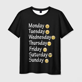 Мужская футболка 3D с принтом футболка настроение дни недели в Кировске, 100% полиэфир | прямой крой, круглый вырез горловины, длина до линии бедер | дни недели | настроение | позитив | смайлики