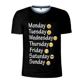 Мужская футболка 3D спортивная с принтом футболка настроение дни недели в Кировске, 100% полиэстер с улучшенными характеристиками | приталенный силуэт, круглая горловина, широкие плечи, сужается к линии бедра | дни недели | настроение | позитив | смайлики