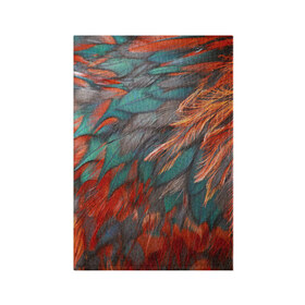 Обложка для паспорта матовая кожа с принтом Перья в Кировске, натуральная матовая кожа | размер 19,3 х 13,7 см; прозрачные пластиковые крепления | зеленые | красные | перья | птица