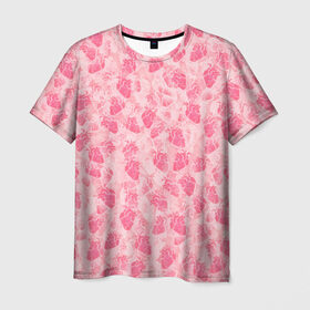 Мужская футболка 3D с принтом Человеческие сердца в Кировске, 100% полиэфир | прямой крой, круглый вырез горловины, длина до линии бедер | Тематика изображения на принте: love | валентин | валентинка | любовь | паттерн | розовый | сердечки | сердце