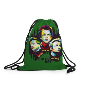 Рюкзак-мешок 3D с принтом Green Day в Кировске, 100% полиэстер | плотность ткани — 200 г/м2, размер — 35 х 45 см; лямки — толстые шнурки, застежка на шнуровке, без карманов и подкладки | american idiot | green day | грин дей | грин дэй