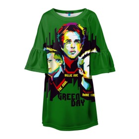 Детское платье 3D с принтом Green Day в Кировске, 100% полиэстер | прямой силуэт, чуть расширенный к низу. Круглая горловина, на рукавах — воланы | american idiot | green day | грин дей | грин дэй