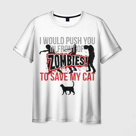 Мужская футболка 3D с принтом Зомби в Кировске, 100% полиэфир | прямой крой, круглый вырез горловины, длина до линии бедер | апокалипсис | зомби | кошка | спасение | стивен кинг