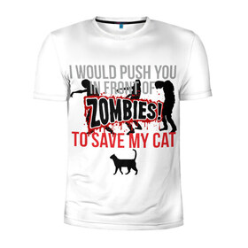 Мужская футболка 3D спортивная с принтом Зомби в Кировске, 100% полиэстер с улучшенными характеристиками | приталенный силуэт, круглая горловина, широкие плечи, сужается к линии бедра | апокалипсис | зомби | кошка | спасение | стивен кинг