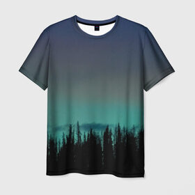 Мужская футболка 3D с принтом Ночной лес в Кировске, 100% полиэфир | прямой крой, круглый вырез горловины, длина до линии бедер | небо | ночь | пейзаж