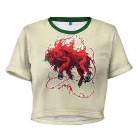 Женская футболка 3D укороченная с принтом Огненная обезьяна в Кировске, 100% полиэстер | круглая горловина, длина футболки до линии талии, рукава с отворотами | ape | арт | обезьяна | шимпанзе