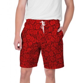 Мужские шорты 3D с принтом Красные розы в Кировске,  полиэстер 100% | прямой крой, два кармана без застежек по бокам. Мягкая трикотажная резинка на поясе, внутри которой широкие завязки. Длина чуть выше колен | Тематика изображения на принте: 