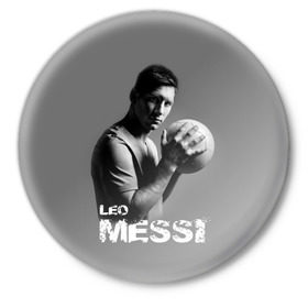 Значок с принтом Leo Messi в Кировске,  металл | круглая форма, металлическая застежка в виде булавки | barcelona | spanish | аргентина | барселона | испания | лео | месси | мяч | футбол | футболист