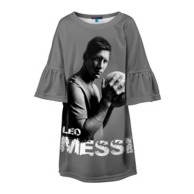 Детское платье 3D с принтом Leo Messi в Кировске, 100% полиэстер | прямой силуэт, чуть расширенный к низу. Круглая горловина, на рукавах — воланы | barcelona | spanish | аргентина | барселона | испания | лео | месси | мяч | футбол | футболист