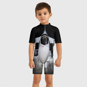 Детский купальный костюм 3D с принтом Истребитель в Кировске, Полиэстер 85%, Спандекс 15% | застежка на молнии на спине | самолет